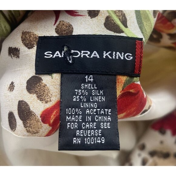 Mixed Media Floral Silk Linen Blazer 14 Animal Print Rose Artsy Chic Statement - Picture 7 of 8